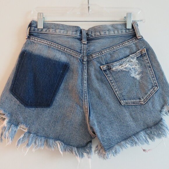 MOUSSY VINTAGE Exposed Button Fly Distressed Raw Hem Jean Shorts - Picture 9 of 15